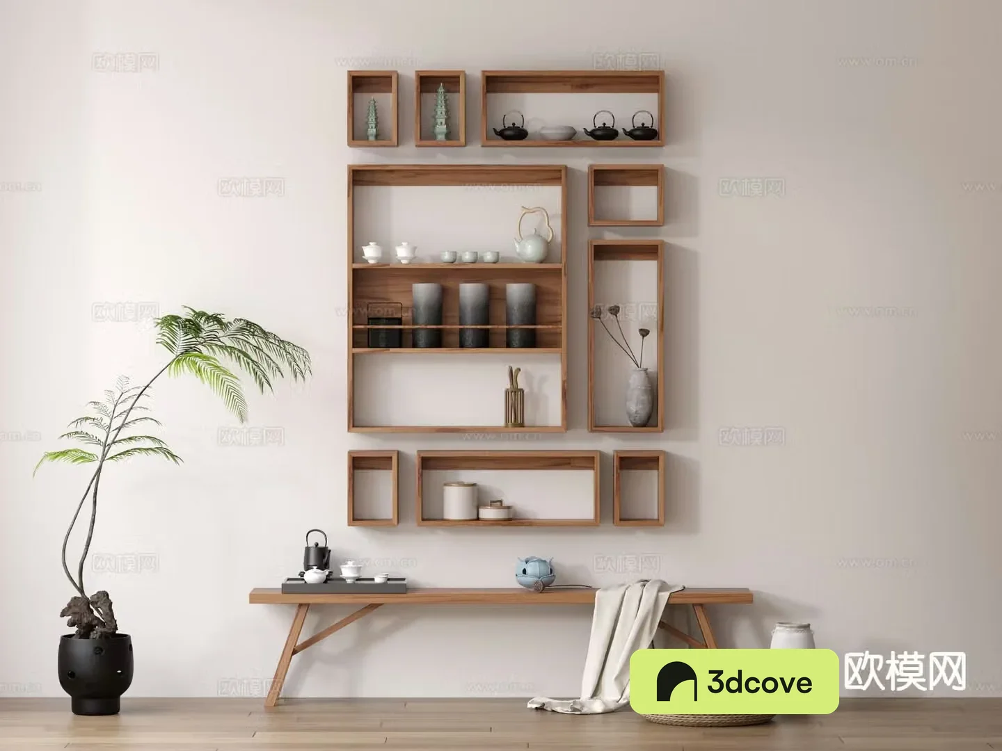 Wabi-sabi style wall shelf Duobaoge tea cabinet