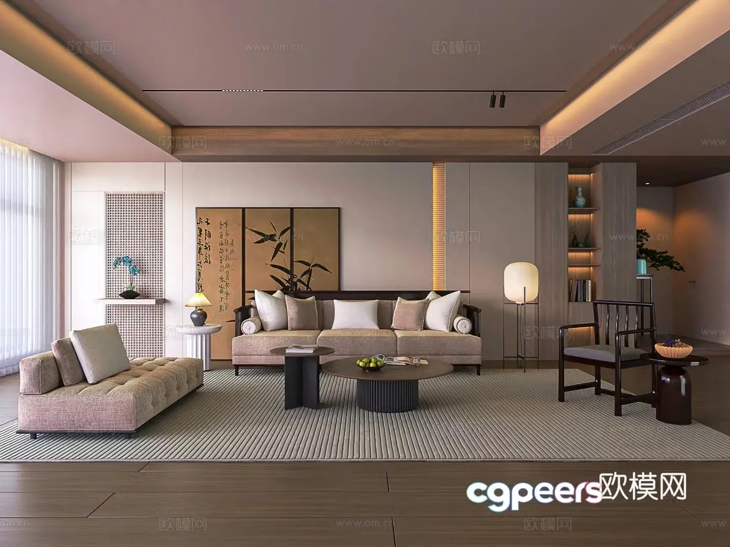 Chinese living room sofa coffee table combination background wall 3d model