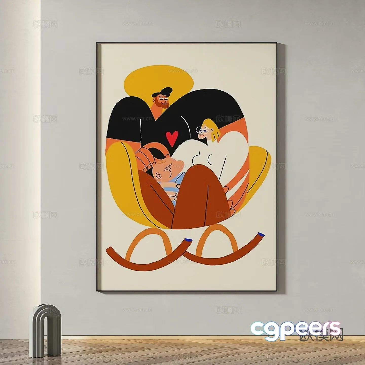 Modern simple abstract light luxury decorative painting 3d model