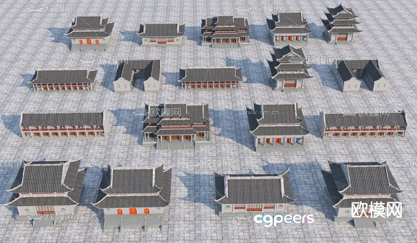 Traditional Asian Buildings 3D Model – 8319 – VRAY Render