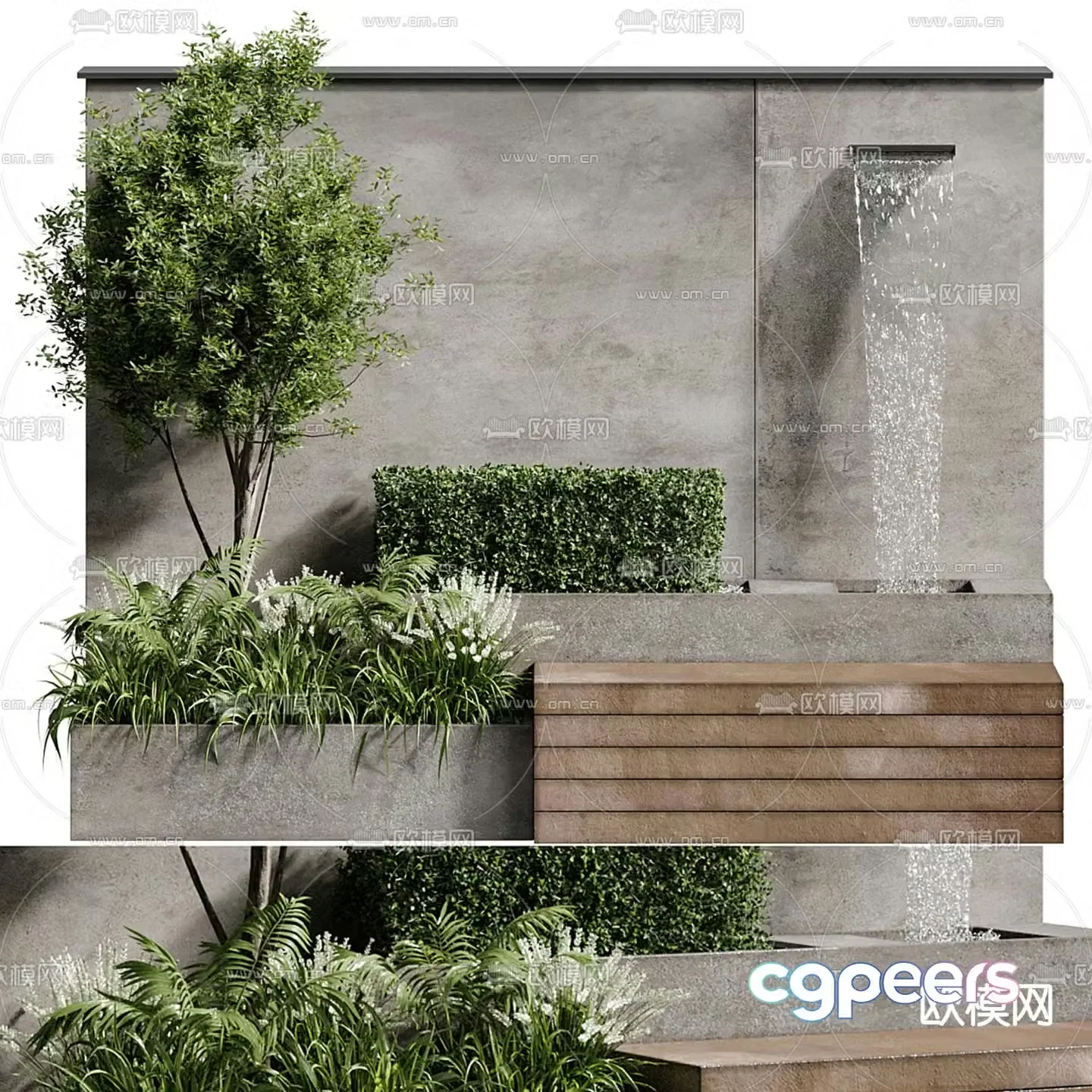 Outdoor public seating seat flower pond 3D model