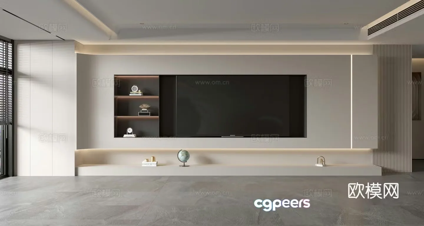 Modern TV background wall 3d model