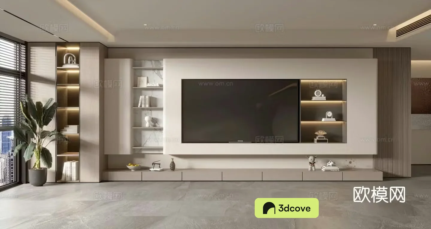 Modern TV background wall full wall TV cabinet