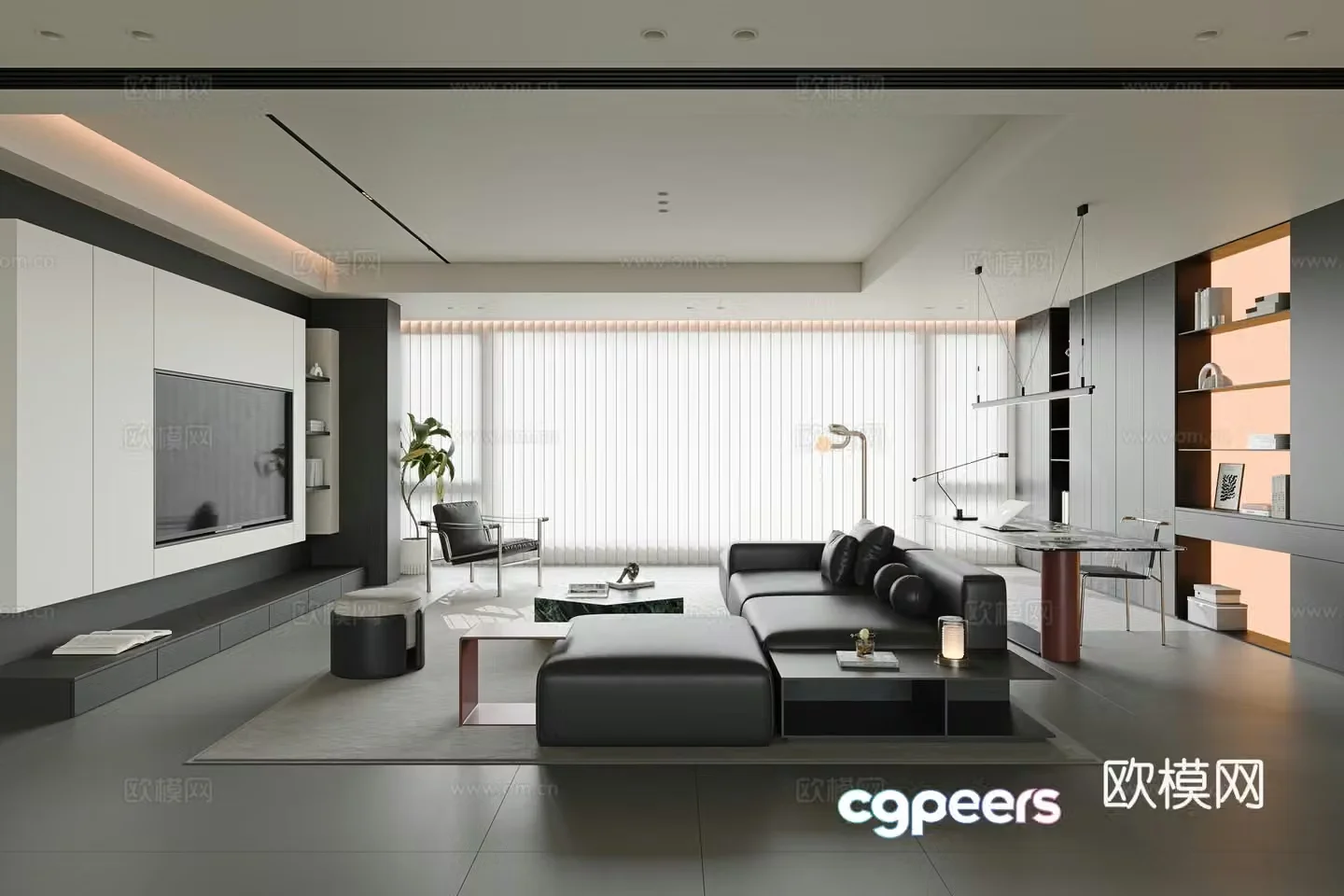Modern minimalist living room large flat living room horizontal hall sofa and coffee table combination single casual chair 3D model