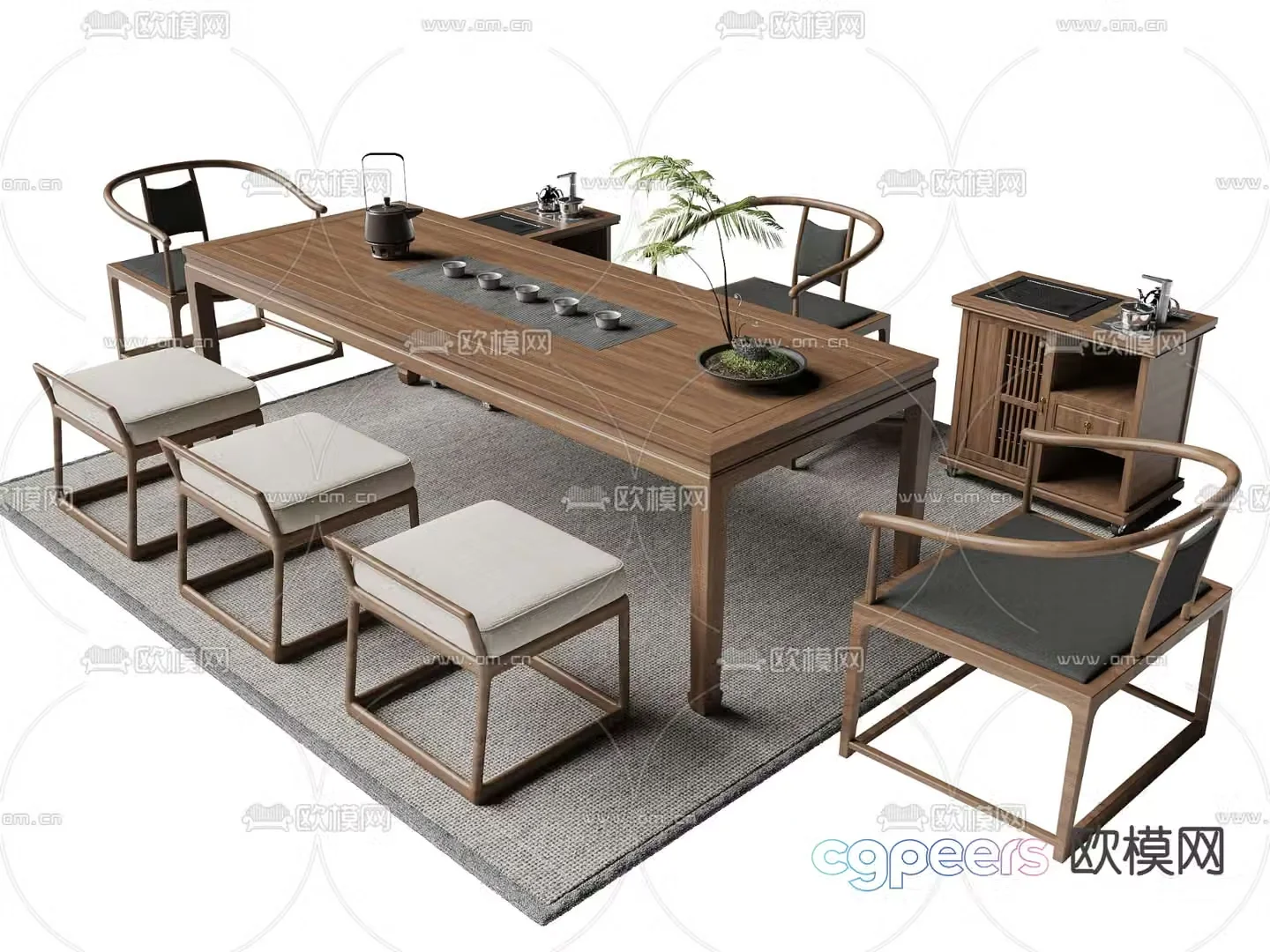 New Chinese style tea table tea table 3d model