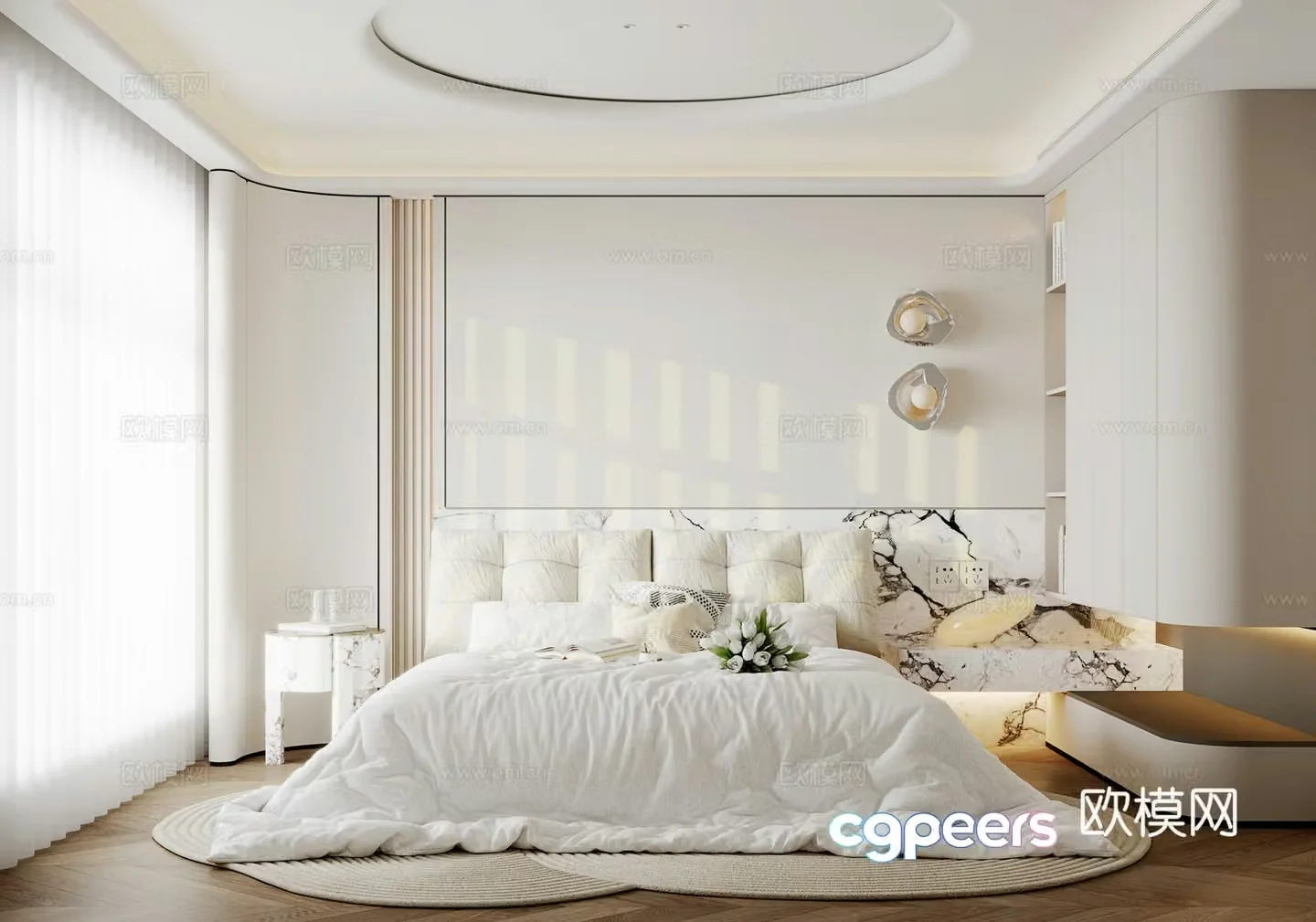 Modern cream light luxury bedroom 3d model