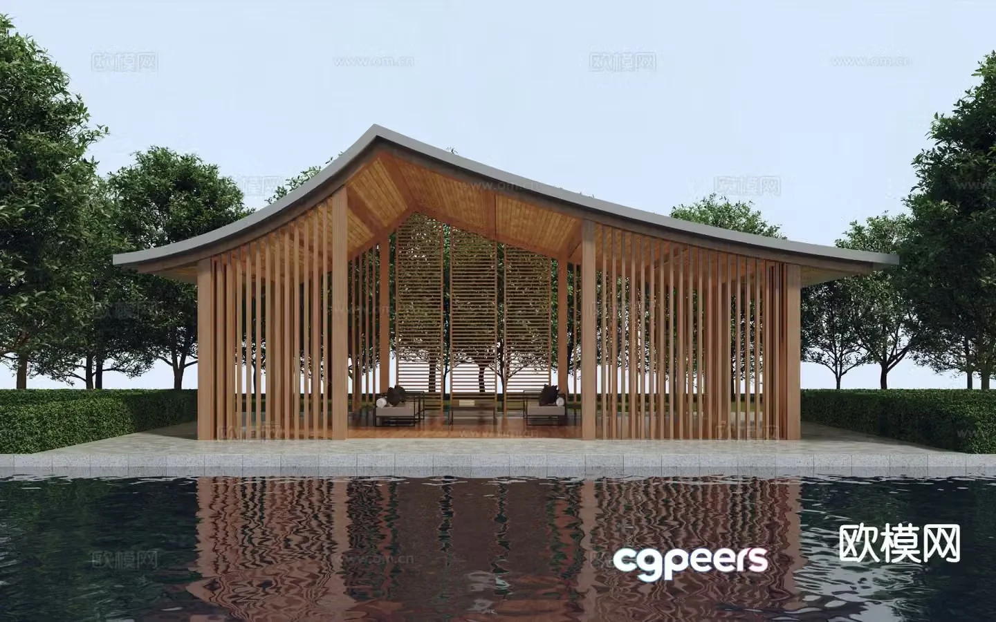 New Chinese style landscape pavilion gallery leisure pavilion 3D model