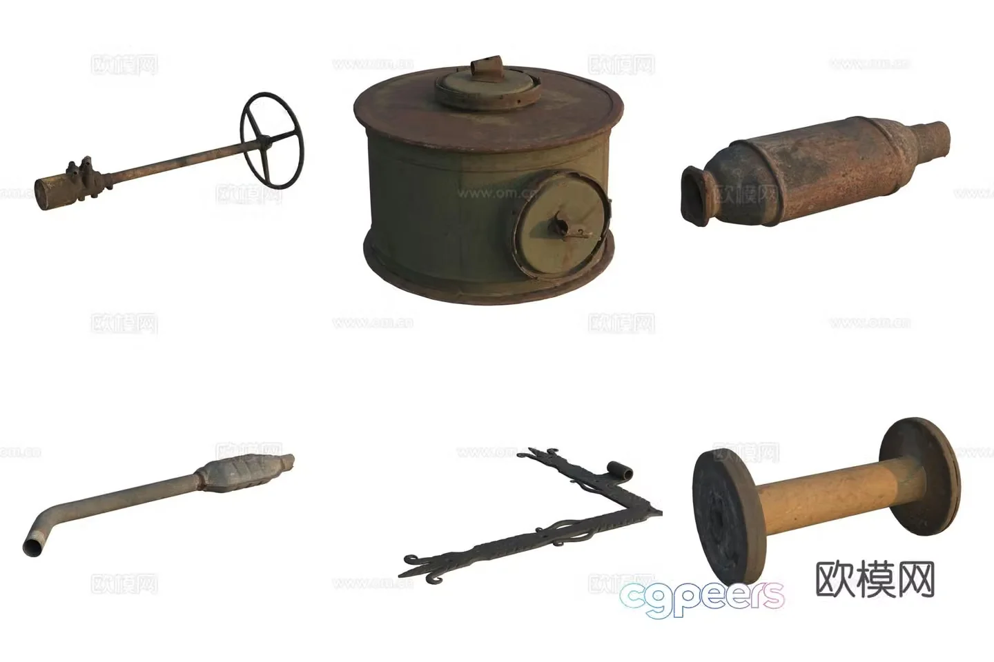 Tools and accessories Auto repair parts gears and gas tank steering wheel 3D model