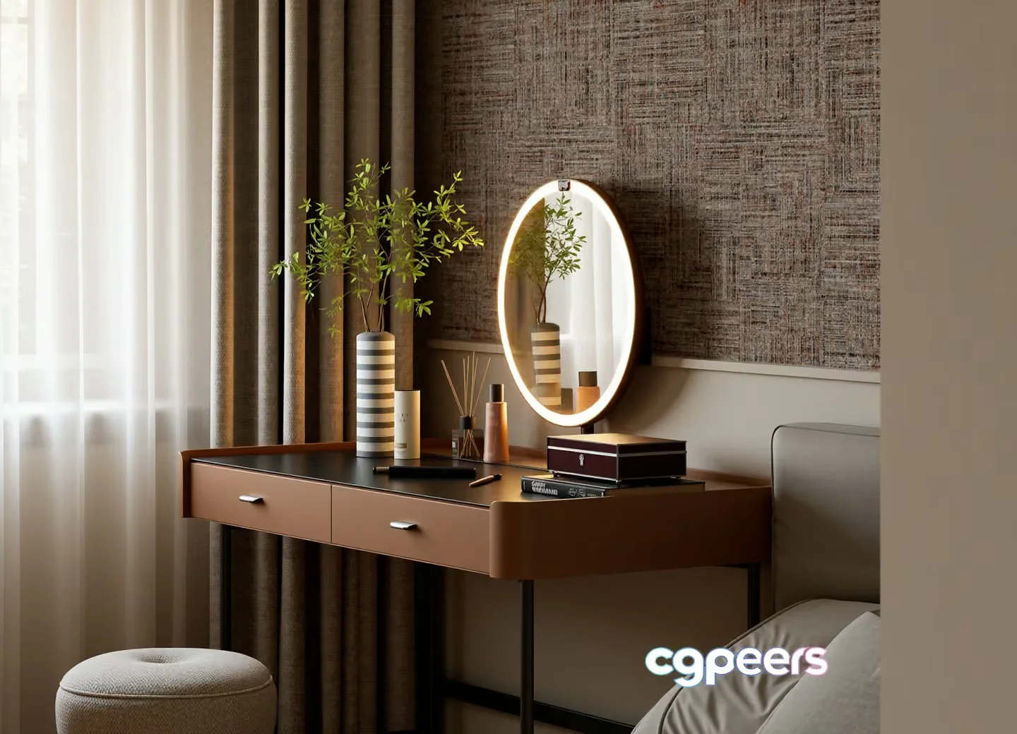 A Brown Vanity Table 3D Model – 6939 – VRAY Render