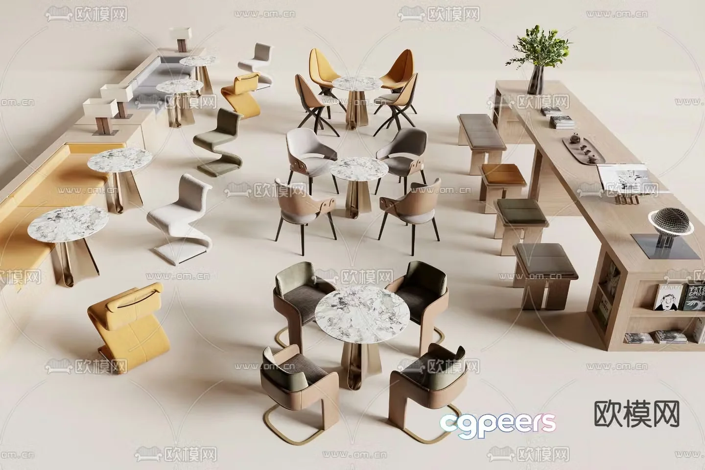 Negotiation tables and chairs booth sofas leisure tables and chairs 3D model
