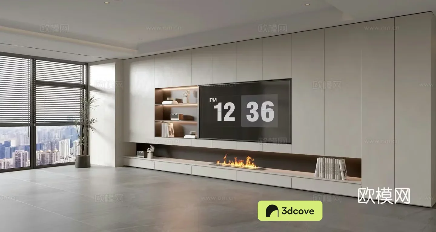 Modern creamy living room light luxury TV background wall creamy TV background wall full wall TV cabinet