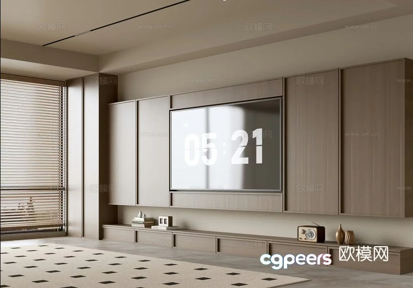 Wasabi Middle Style TV Cabinet TV Background Wall Overall Cabinet TV Background Wall Medal Style 3D Model