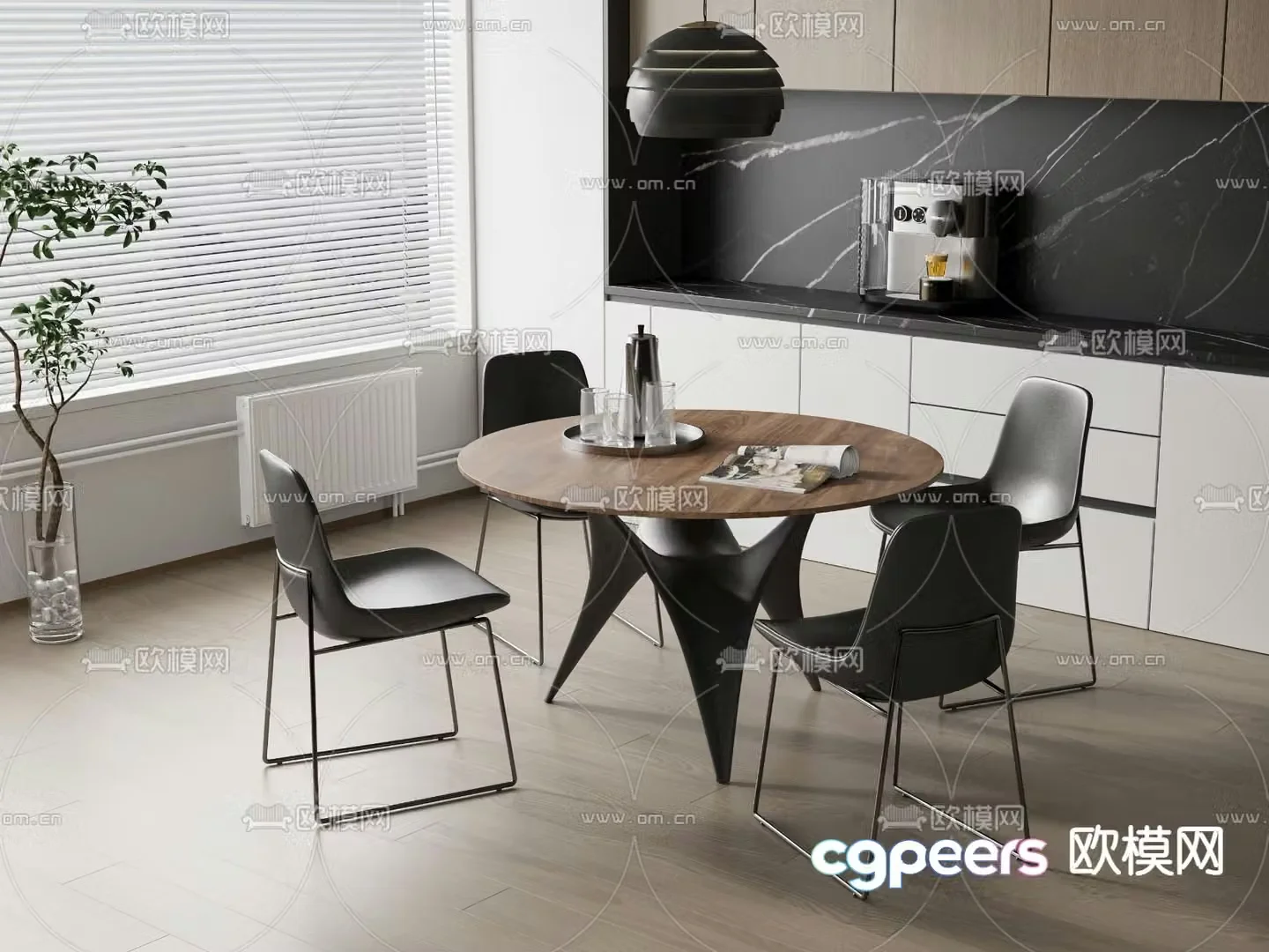 Round dining table and chairs 3d model