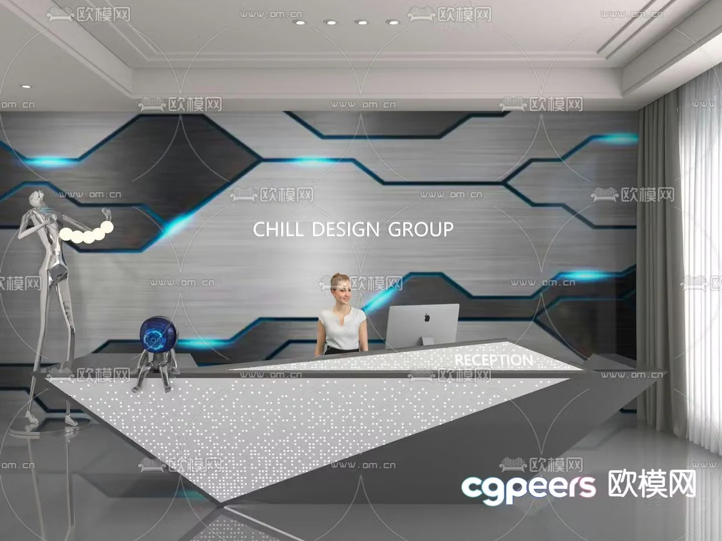 Modern front desk reception desk service desk 3d model