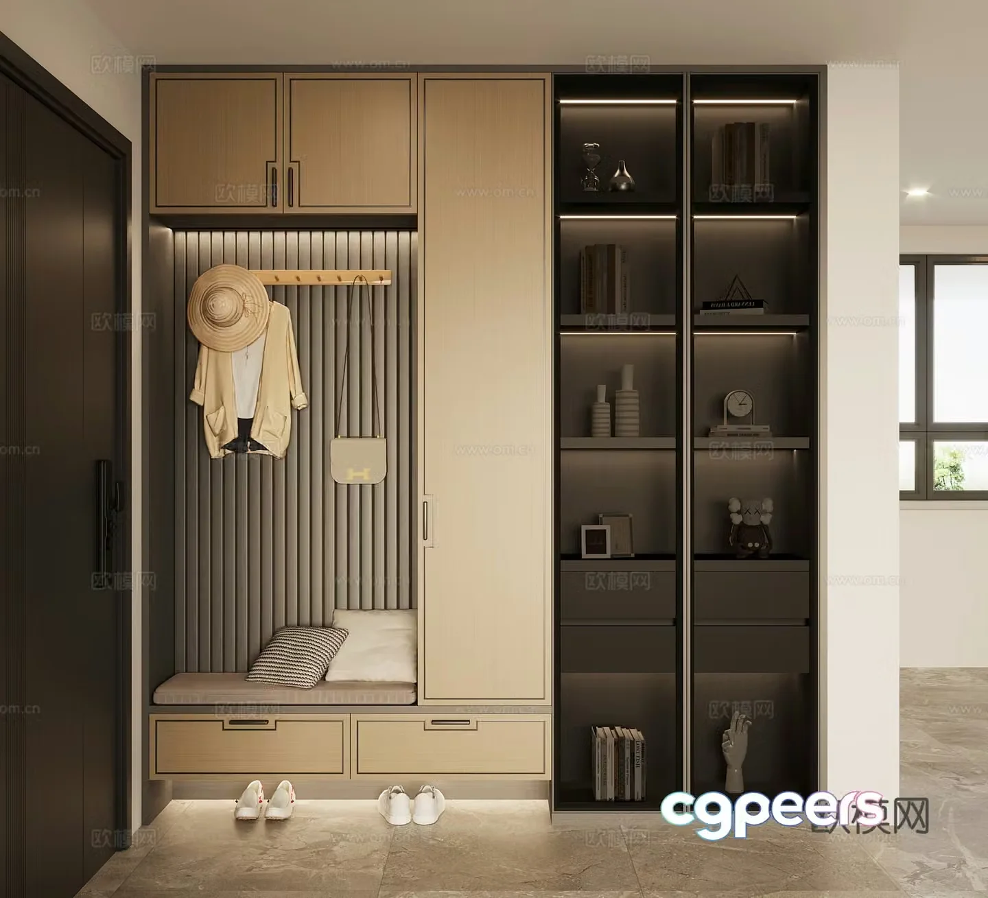 New Chinese style shoe cabinet 3D model of home shoe cabinet