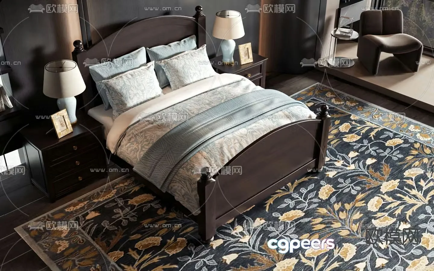 American double bed 3d model