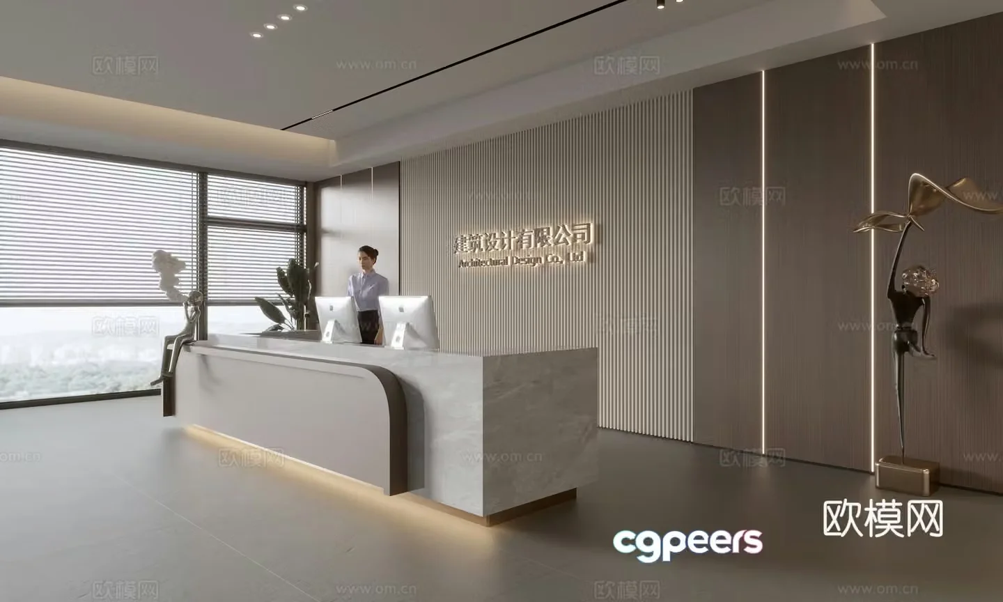 Modern company front desk reception area bar reception desk service desk company front desk background 3D model