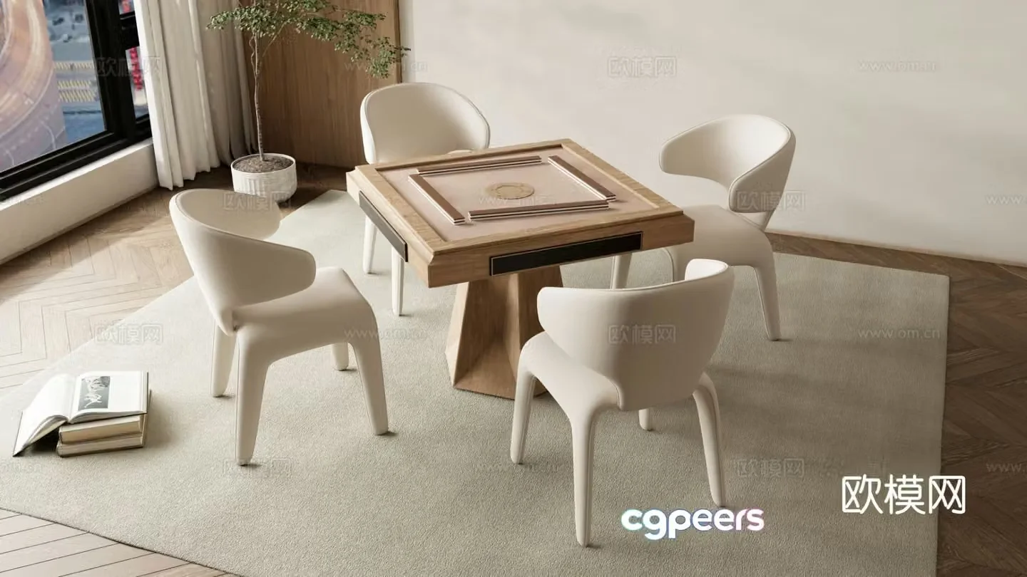 Modern mahjong table chess table and chairs 3d model