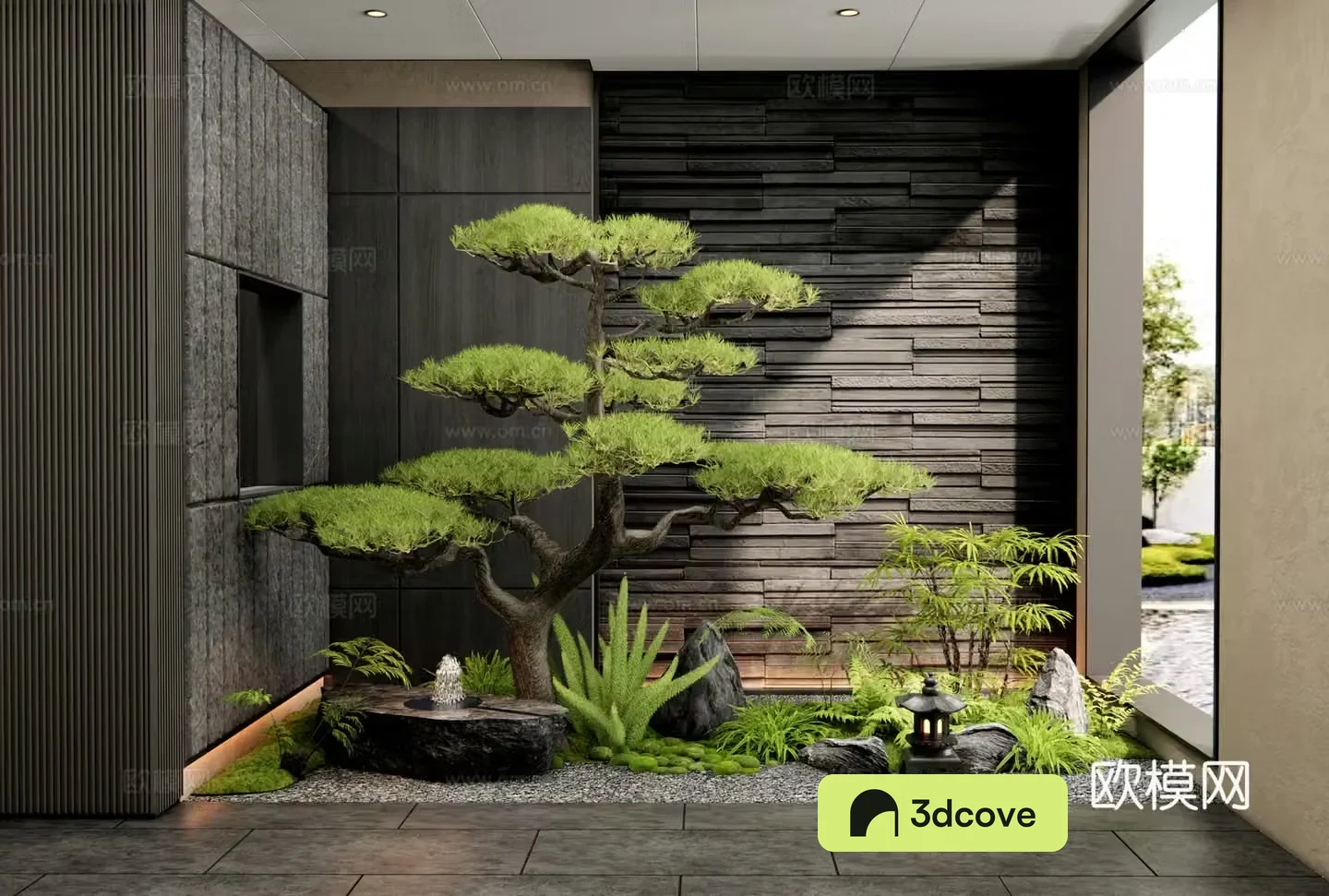 New Chinese interior landscape plant landscaping courtyard sketch plant combination water bowl flower and grass