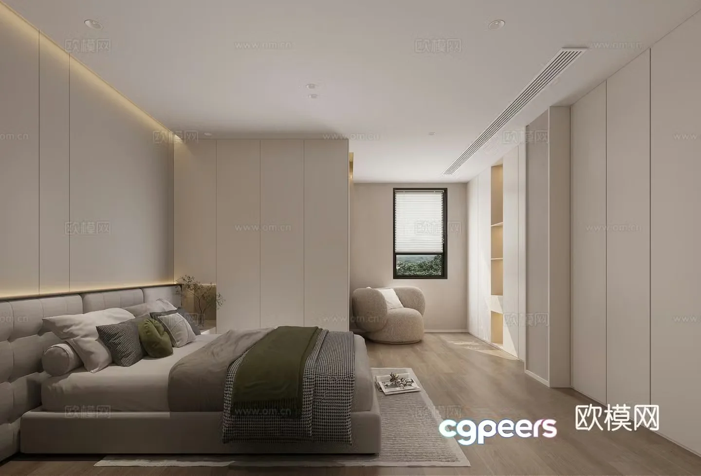Creamy Bedroom 3d Model