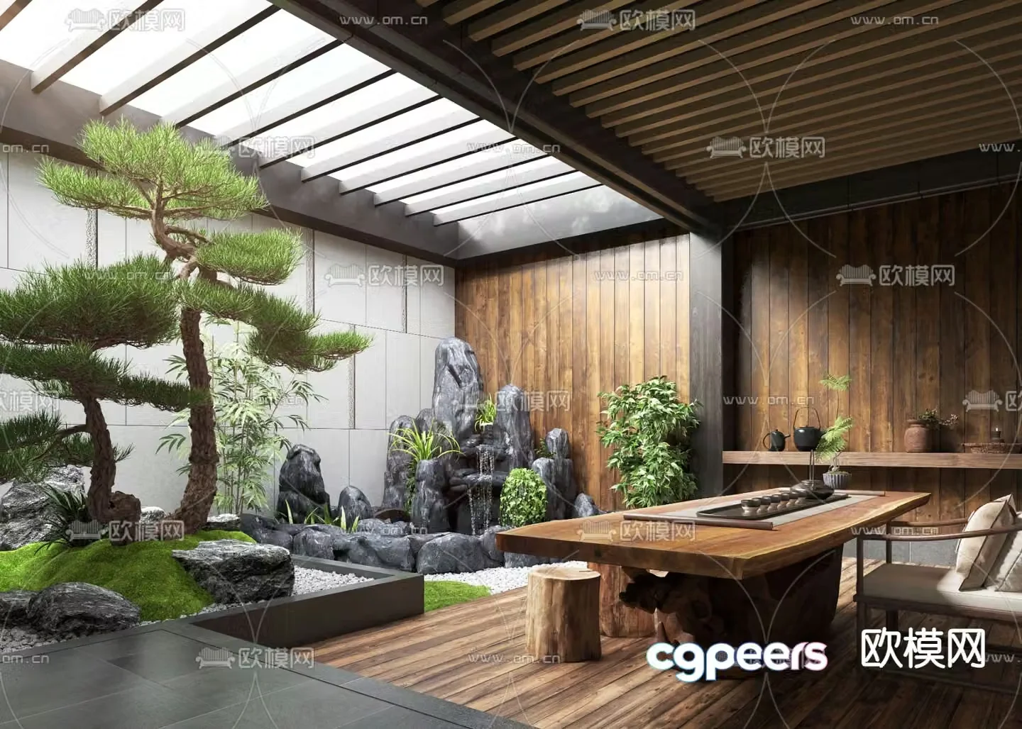 New Chinese style Zen patio courtyard landscape 3D model