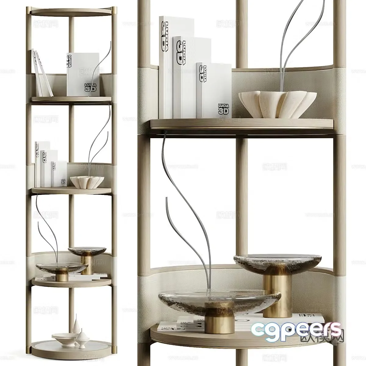 New Chinese style light luxury decorative shelf bookshelf 3D model