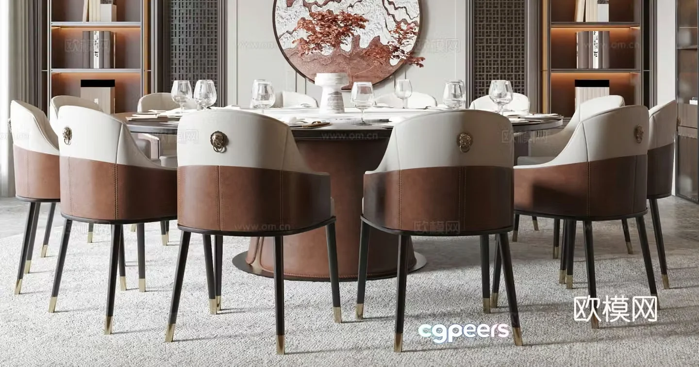 New Chinese dining table and chair combination 3D model