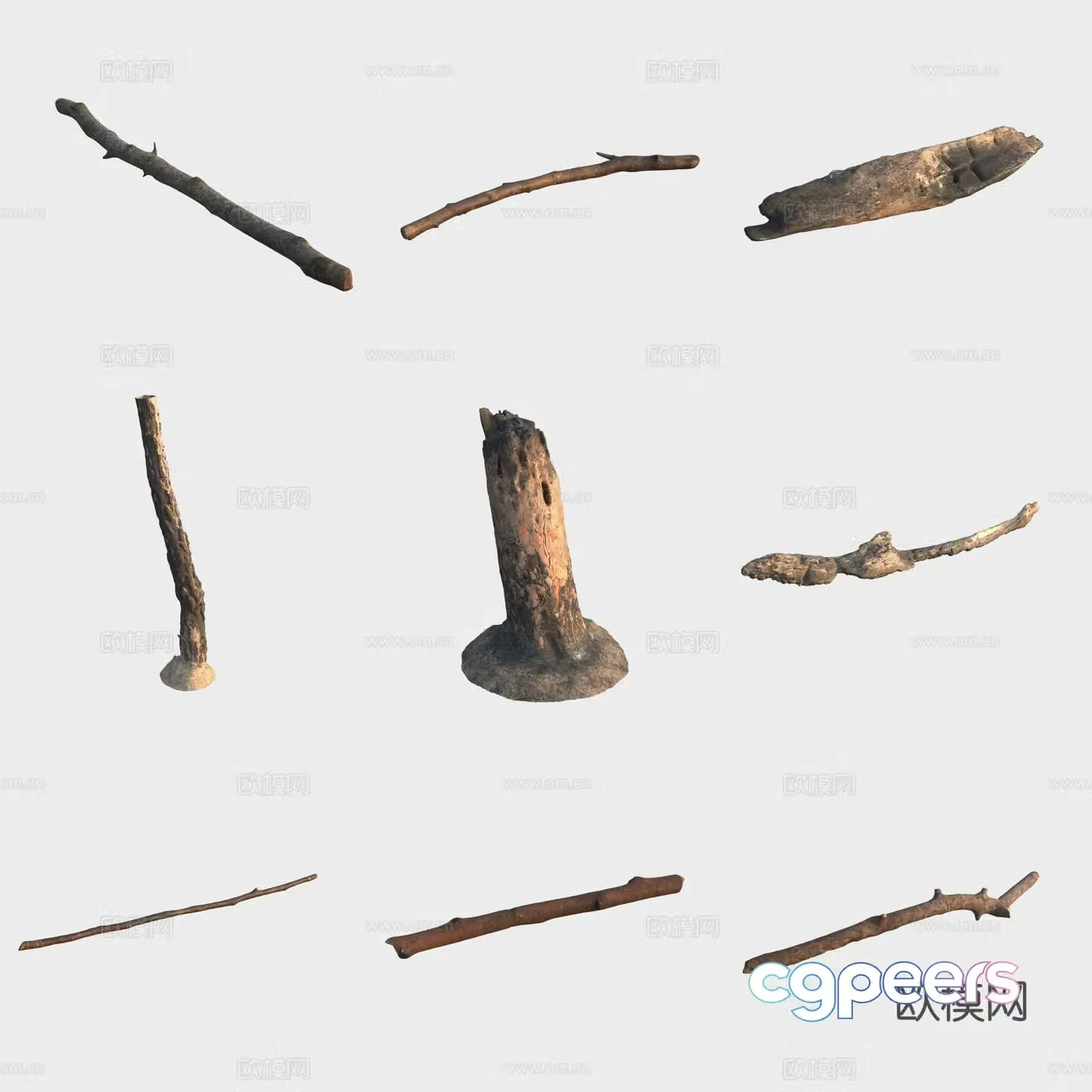 3d model of trunk branches stump