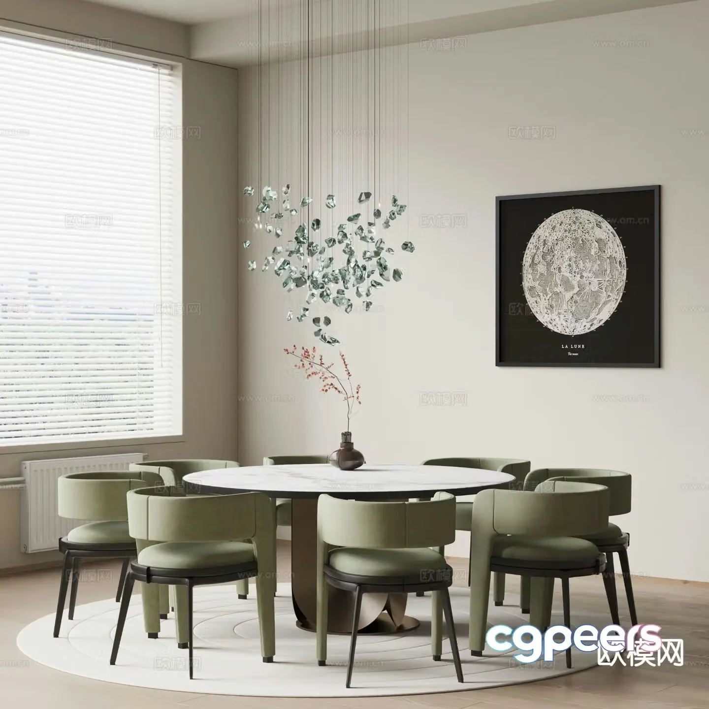 Modern round dining table and chairs 3d model