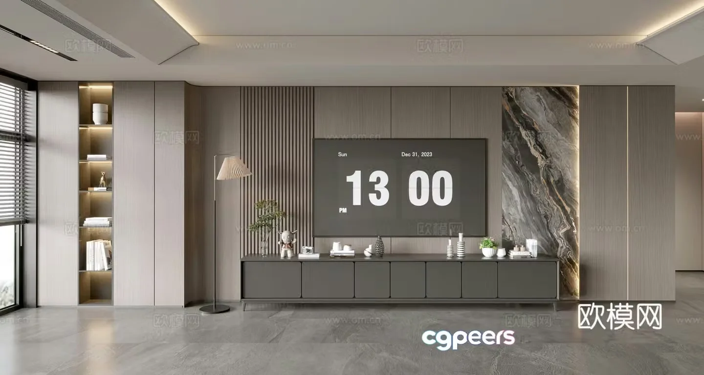 Modern simple living room light luxury TV background wall TV set full wall TV cabinet TV cabinet combination 3D model
