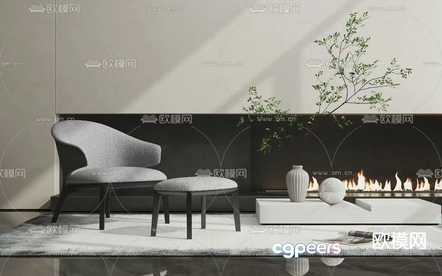 Minotti modern gray fabric single sofa 3d model