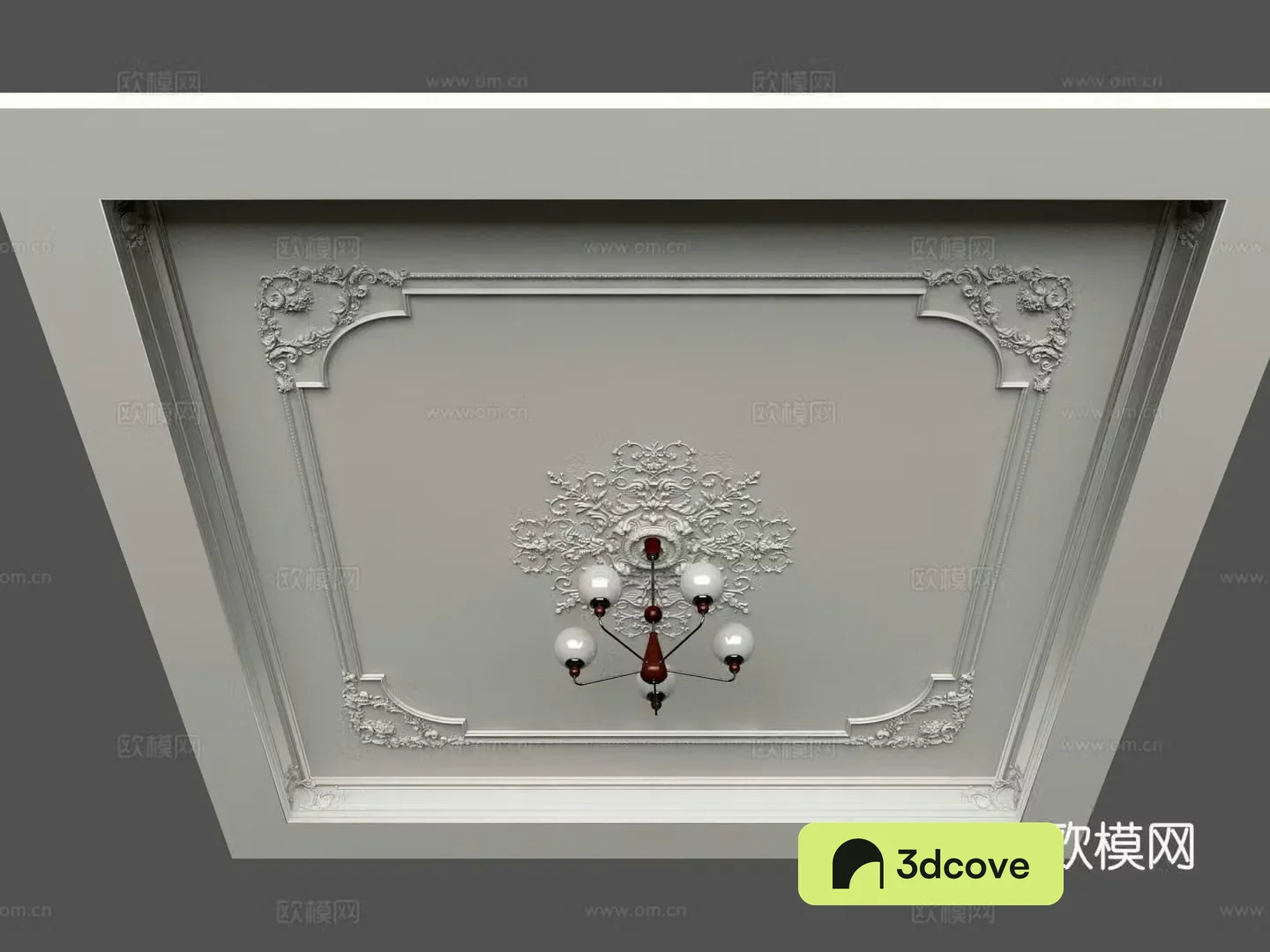 French ceiling plaster carved line chandelier