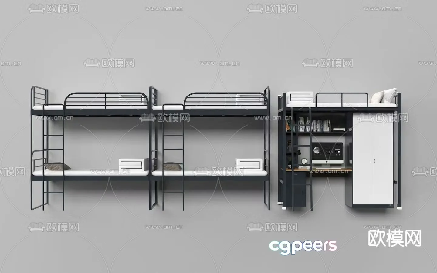Dormitory bed bunk bed bunk bed 3d model