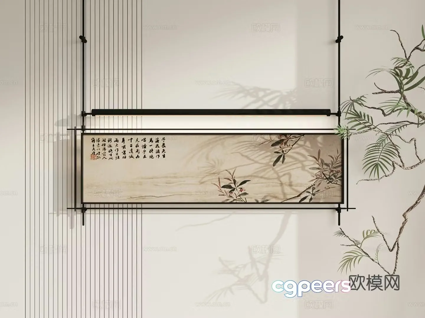 New Chinese style painting wall decoration 3D model