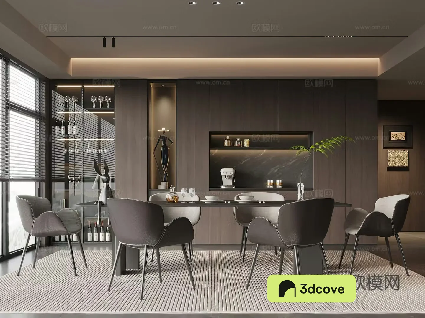 Home restaurant Modern Italian restaurant Wine cabinet Dining table and chair combination