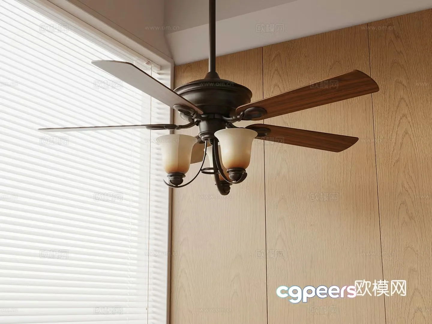 Fan light French retro style fan light chandelier 3d model