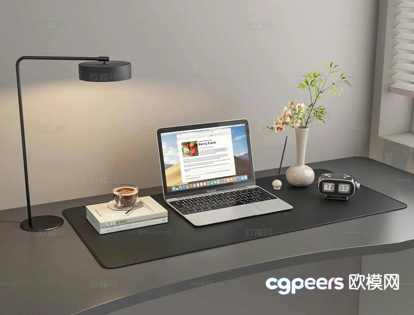 Office supplies laptop small desk lamp 3d model