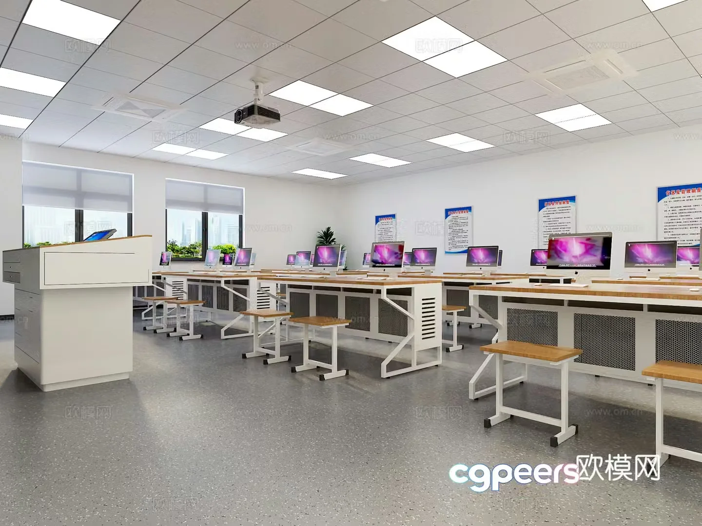 Modern computer room classroom 3d model