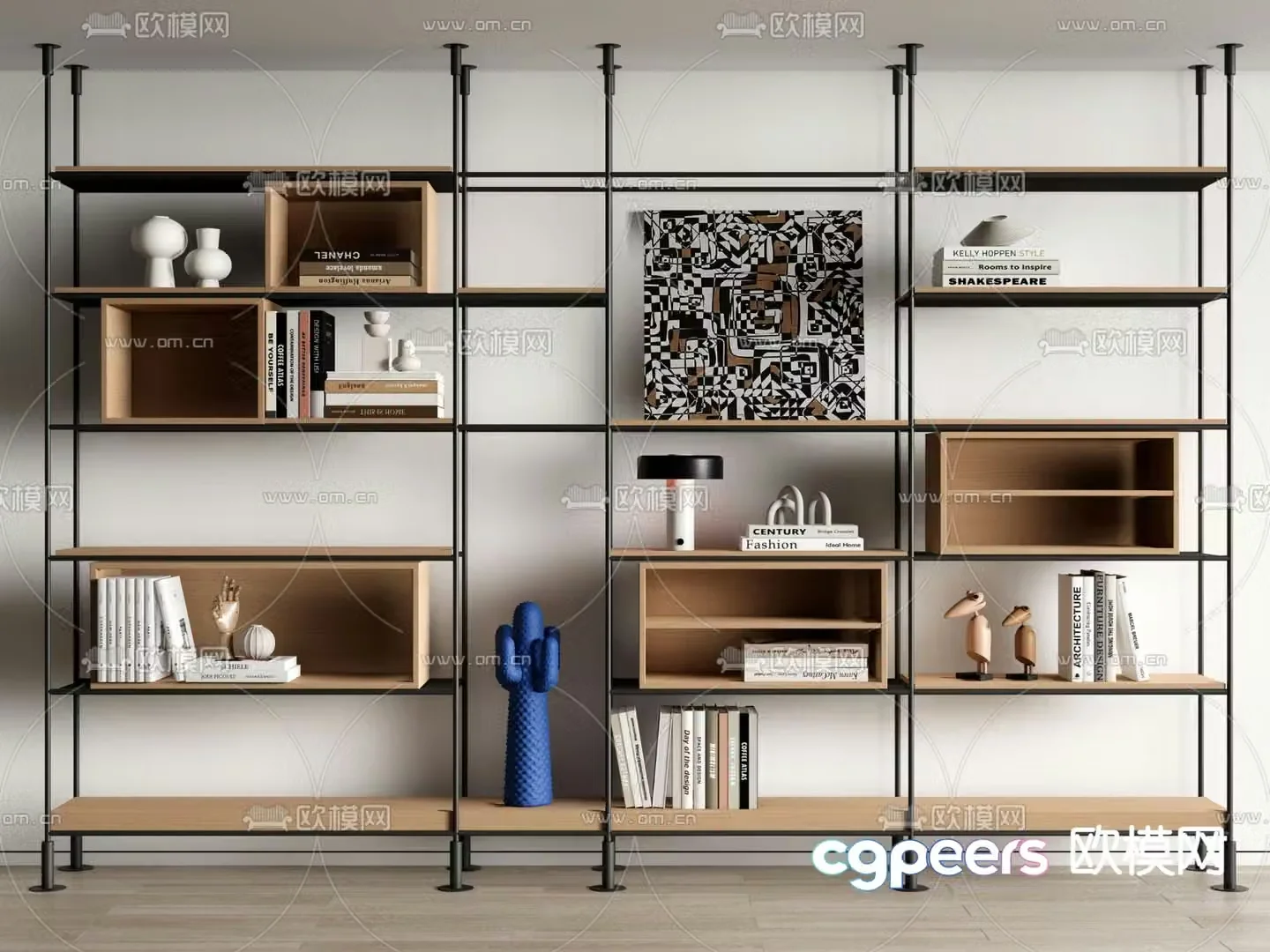 Modern bookshelf wrought iron bookshelf storage rack 3d model