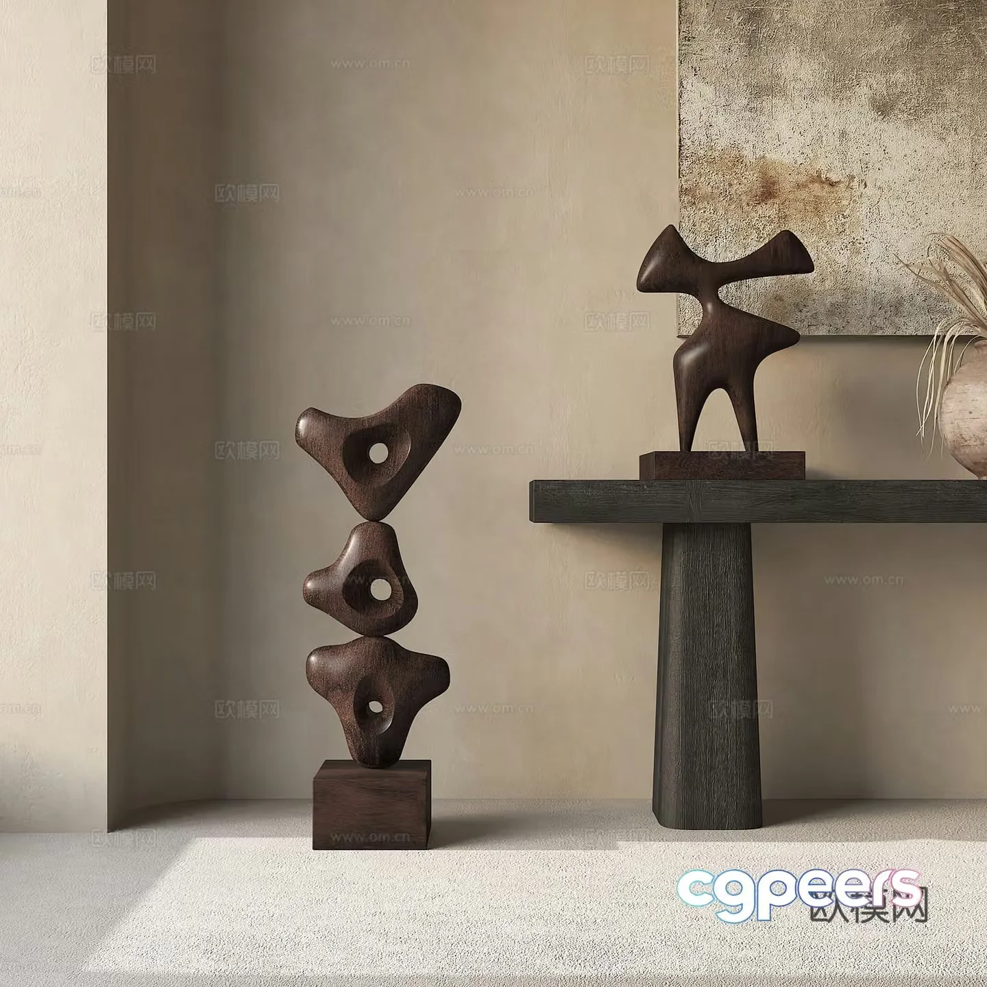 Modern abstract wood carving sculpture 3d model