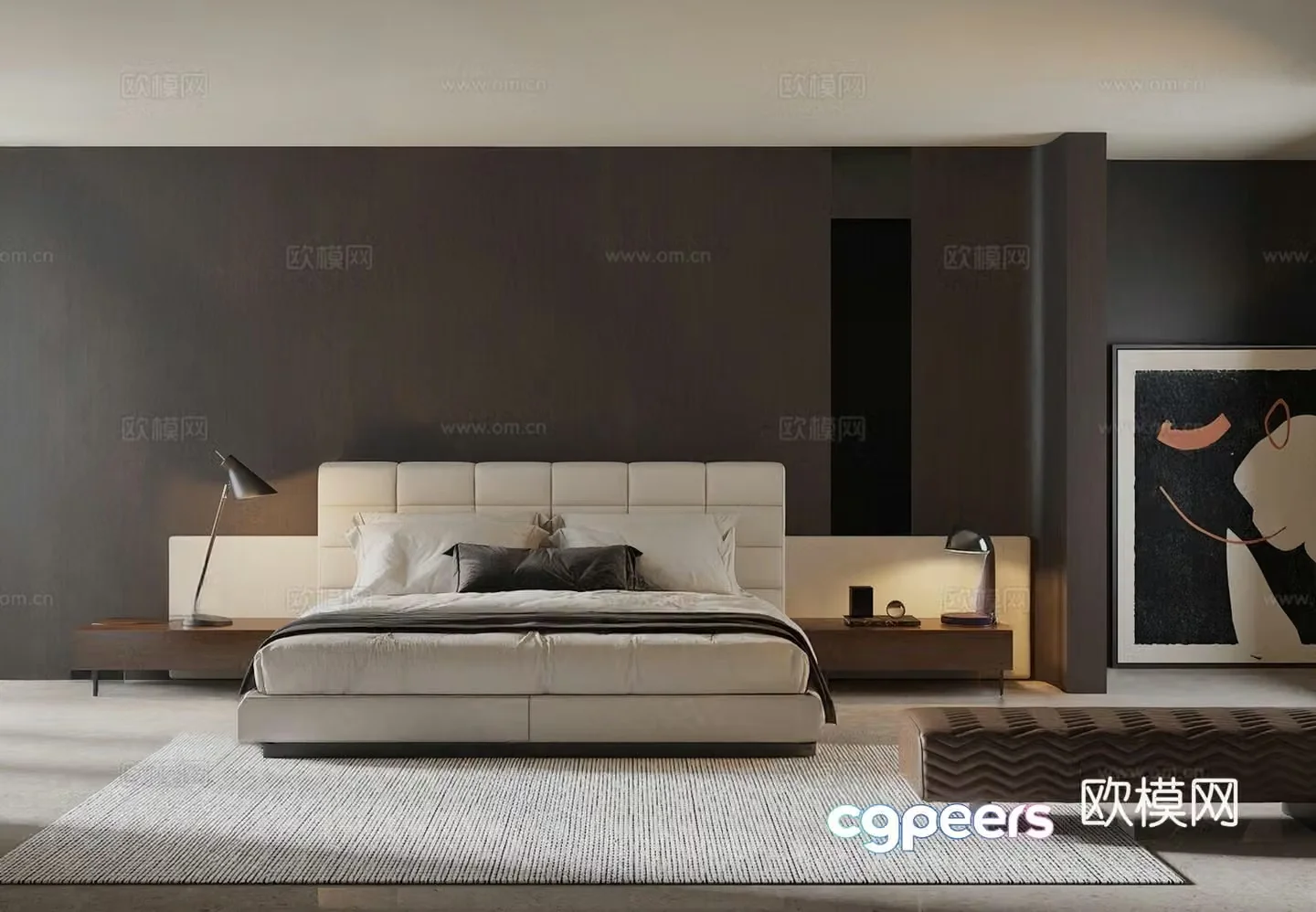 Minotti Italian double bed 3d model