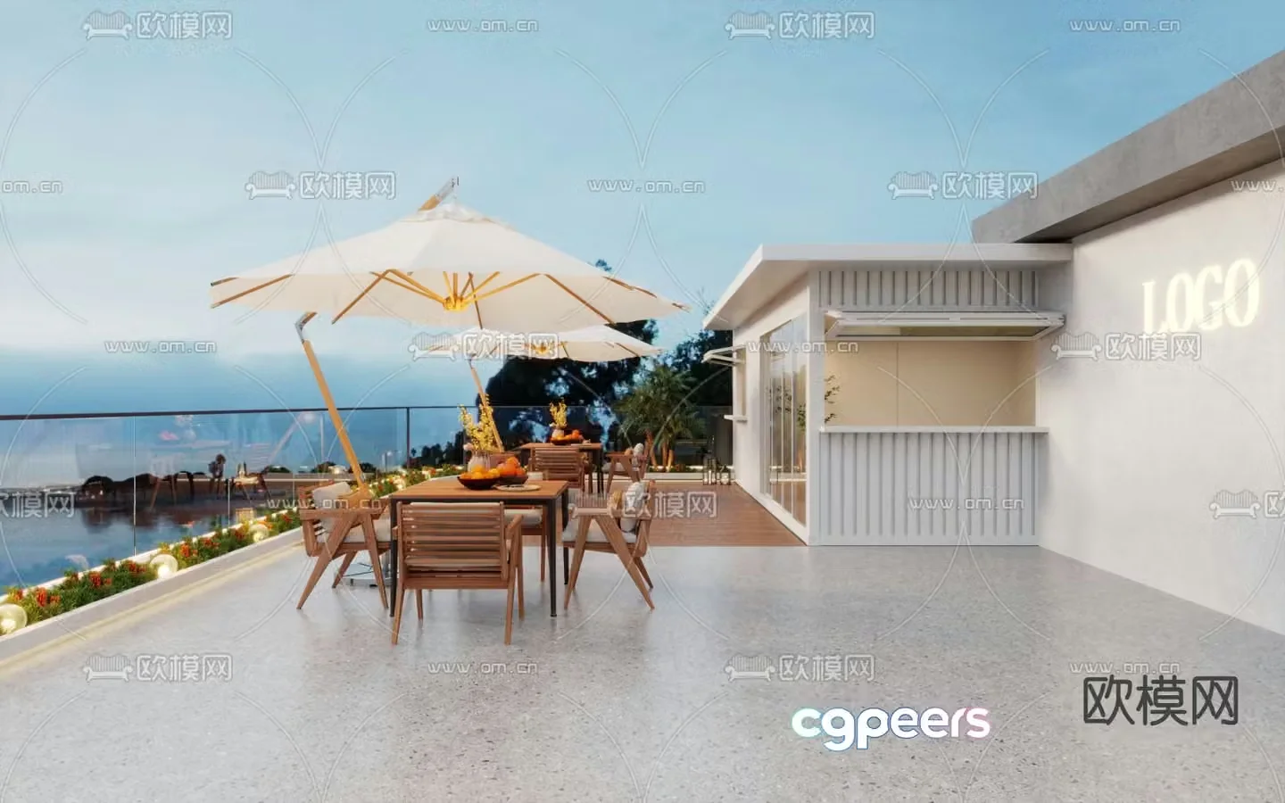 Modern balcony terrace roof garden 3d model