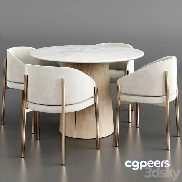 3ds Max Free – Dinning set 23 (Porro frank armchair,Anton Round Marble Dining Table)