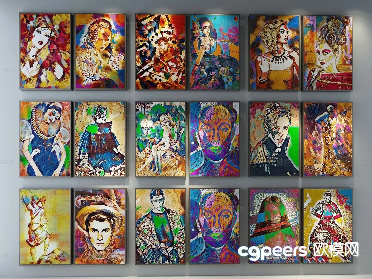 Modern oil painting figure decorative painting 3d model