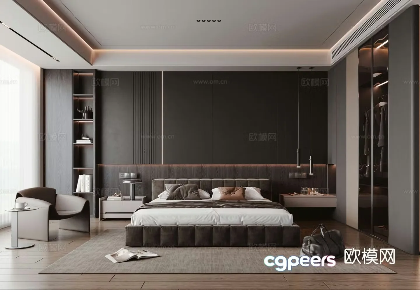 Modern premium gray bedroom Italian bedroom 3d model