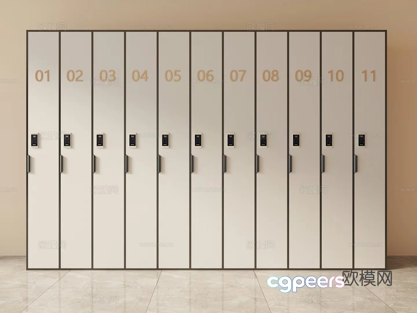 A Row Of Lockers With Digital Locks 3D Model – 8565 – VRAY Render