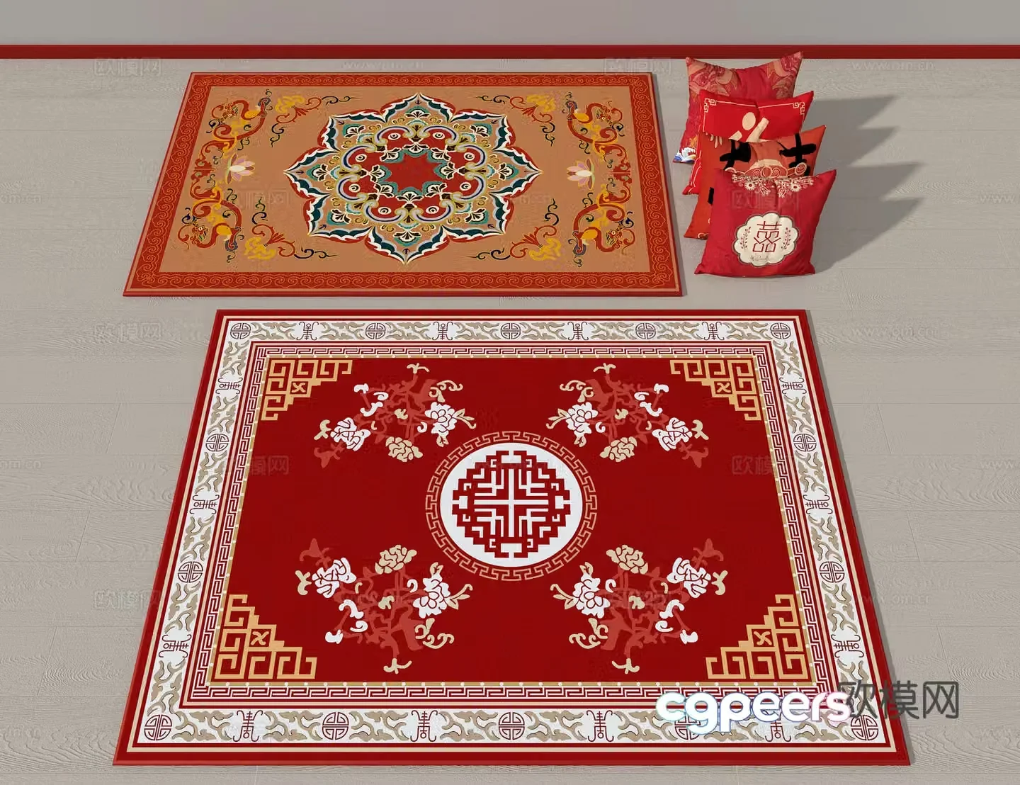 New Chinese style festive carpet Red carpet 3d model