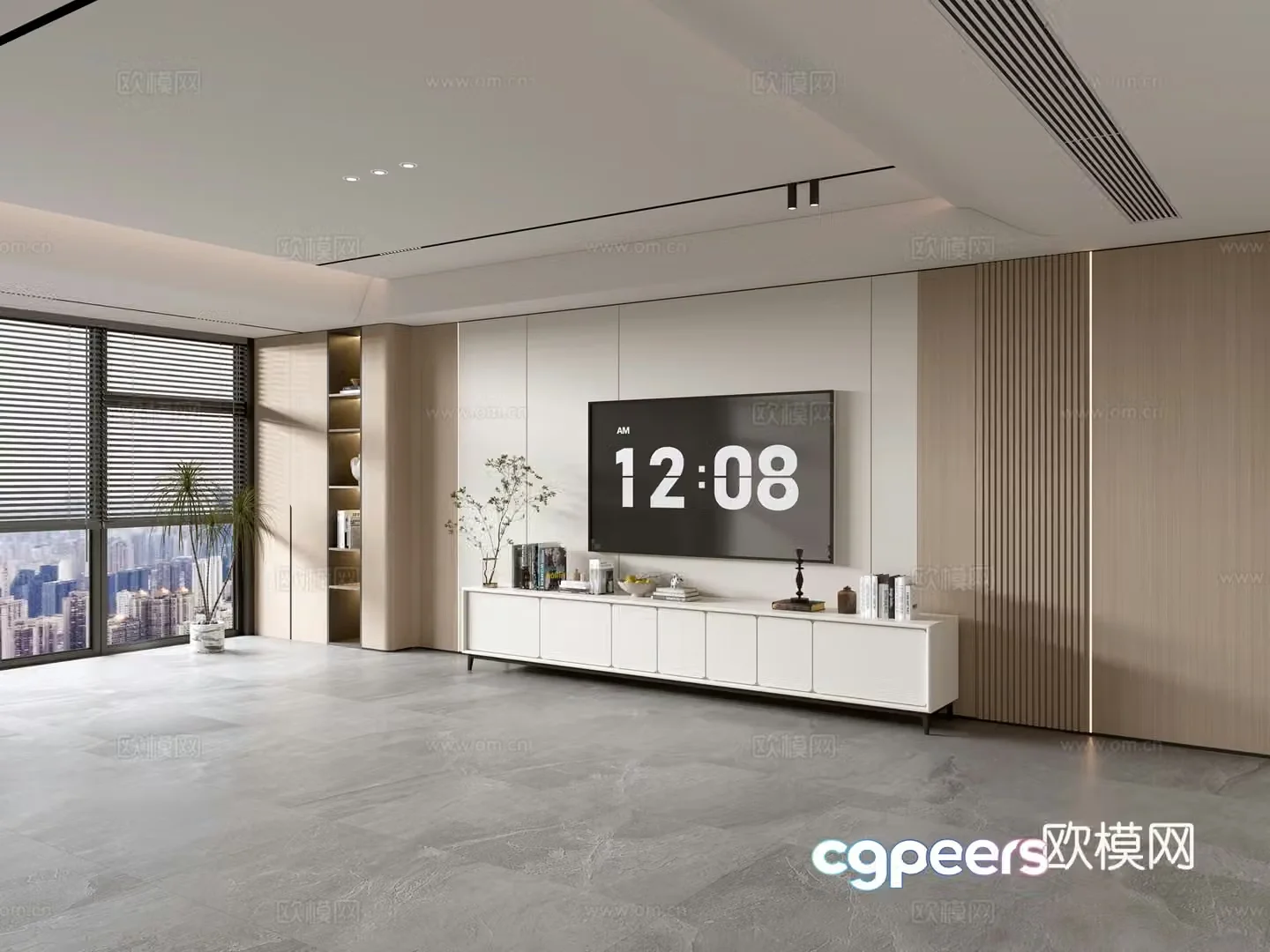 Modern simple living room light luxury TV background wall full wall TV cabinet 3D model