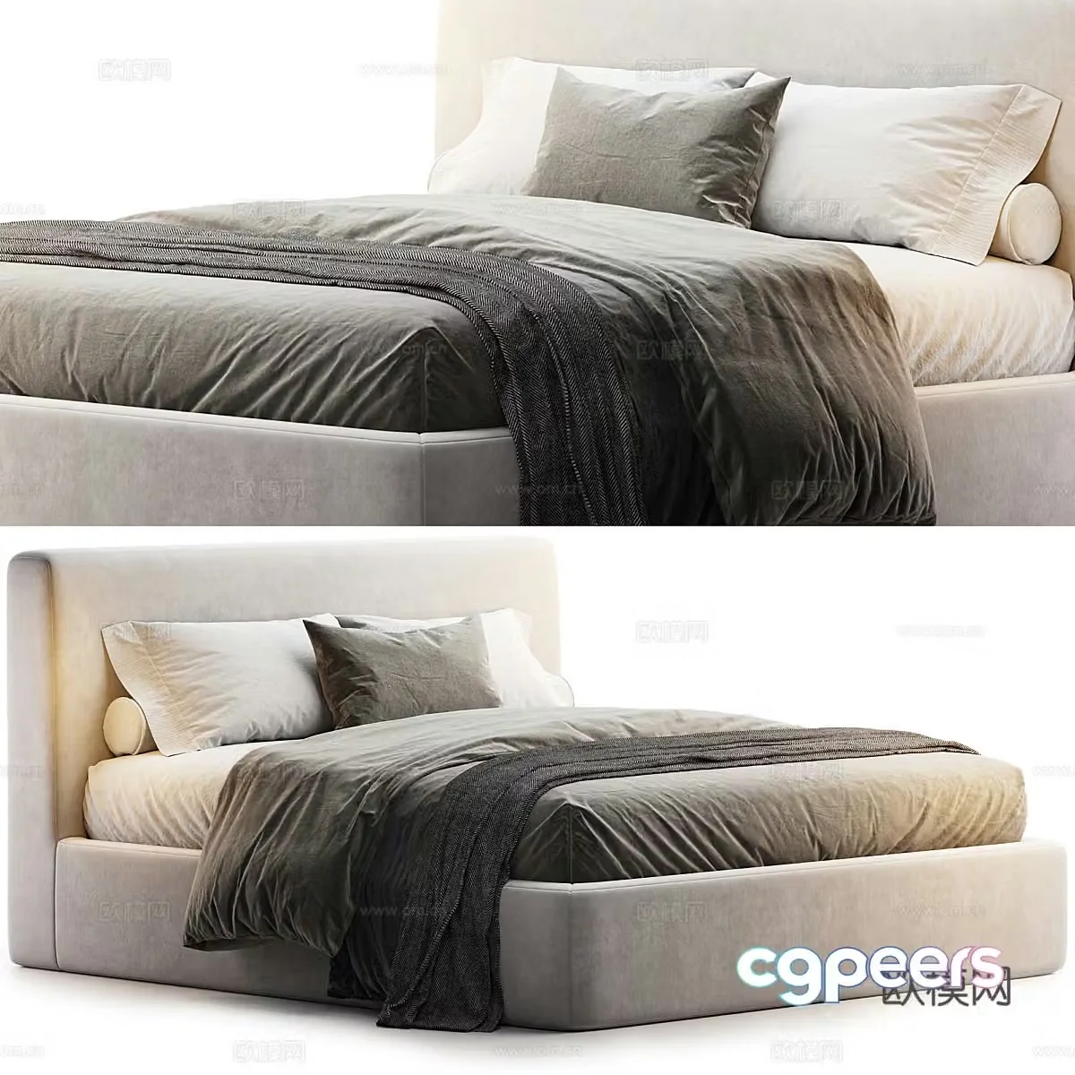 Modern Italian fabric double bed 3D model