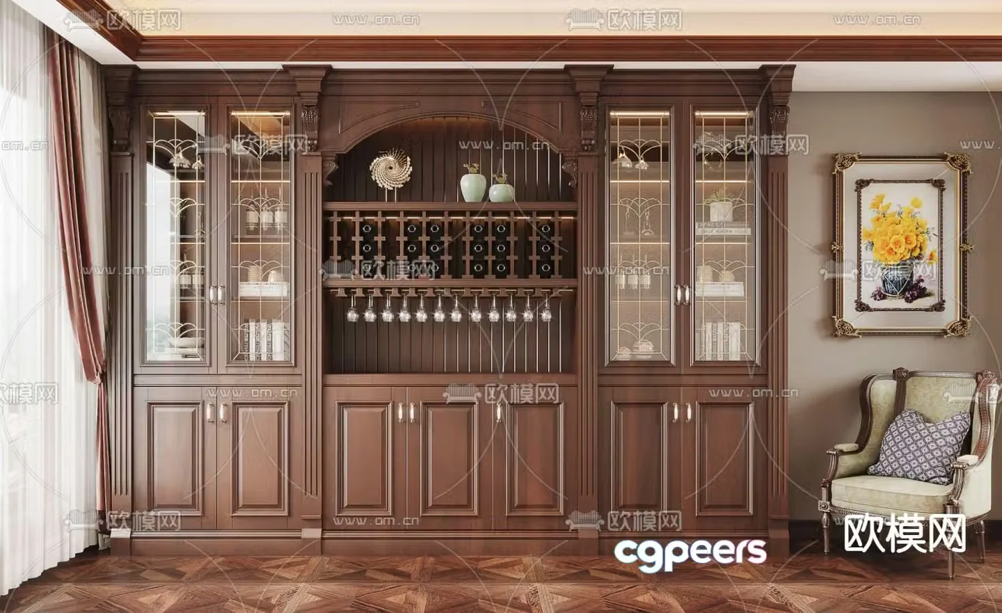 American wine cabinet sideboard 3d model